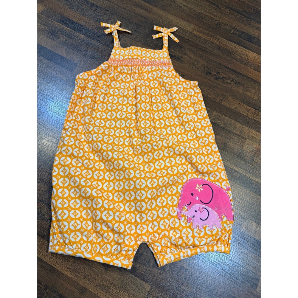 Lightweight girls summer romper size 24 months.  Elephants faux tie straps